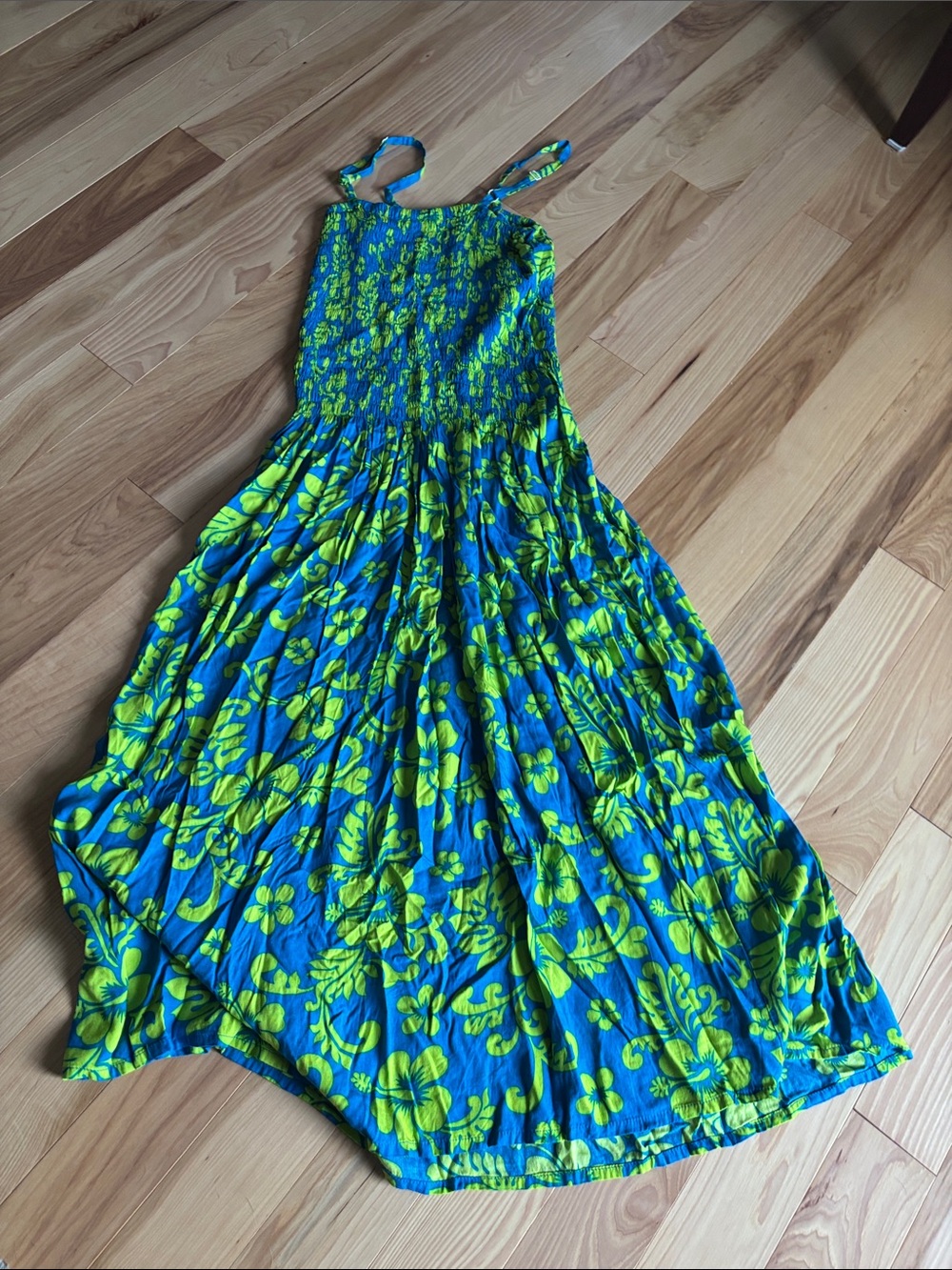 Blue and Lime Green Floral Maxi Sundress
